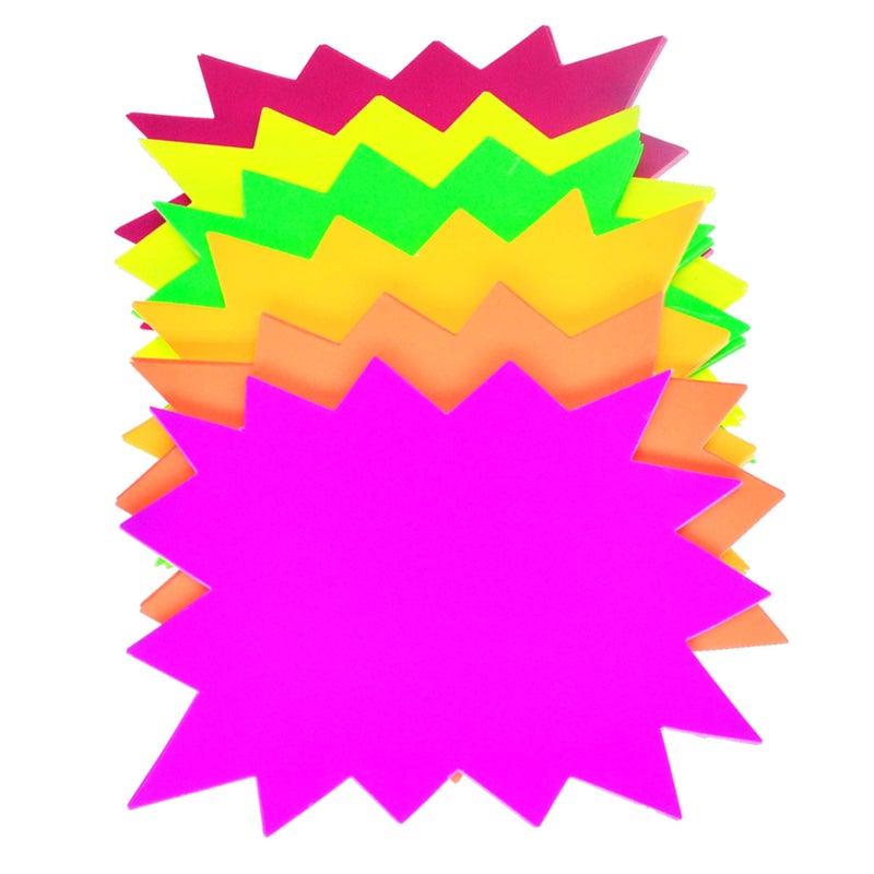 LinQuick 5x6.6 Inch 60Pieces Fluorescent Neon Signs,Burst Star Cutouts Signs for Retail,Garage Sale Sign,Yard Sale Supplies Price Tags Signs,Poster Board Decorations(6 Colors 60pcs) - Image 1